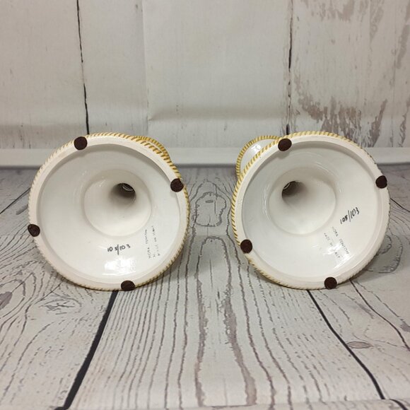 Floral Candle Holders Nora Fenton Made In Italy Set Of 2 Hand Painted Numbered - Picture 10 of 14